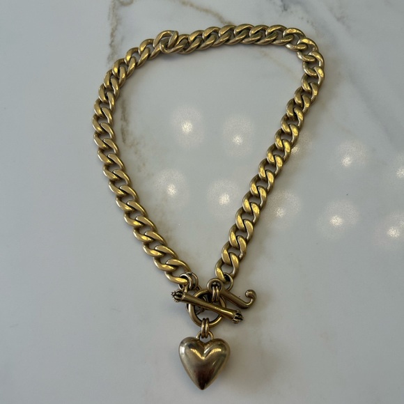 Vintage Juicy Couture Banner Puffy Gold Link Heart Necklace Y2K - Picture 4 of 10